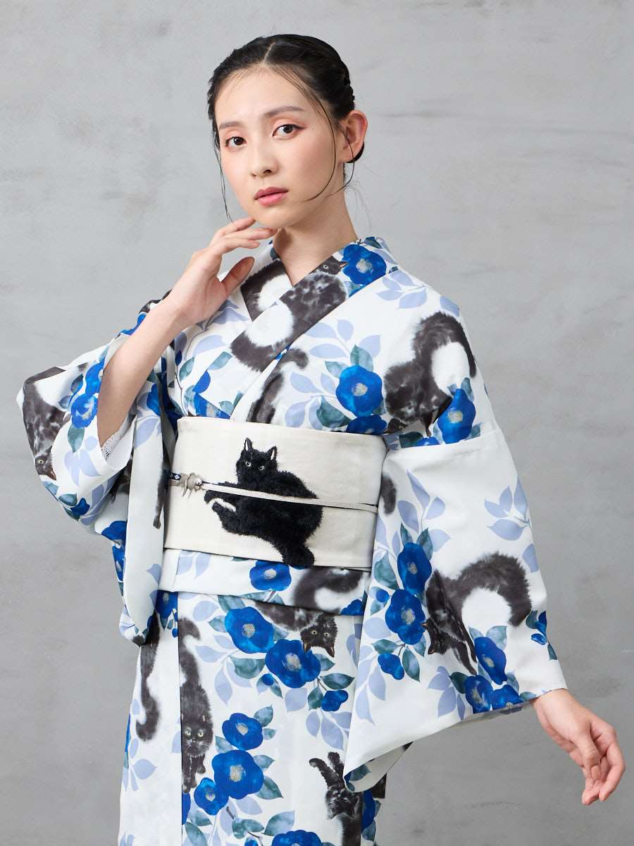 浴衣単品「 水墨猫 」